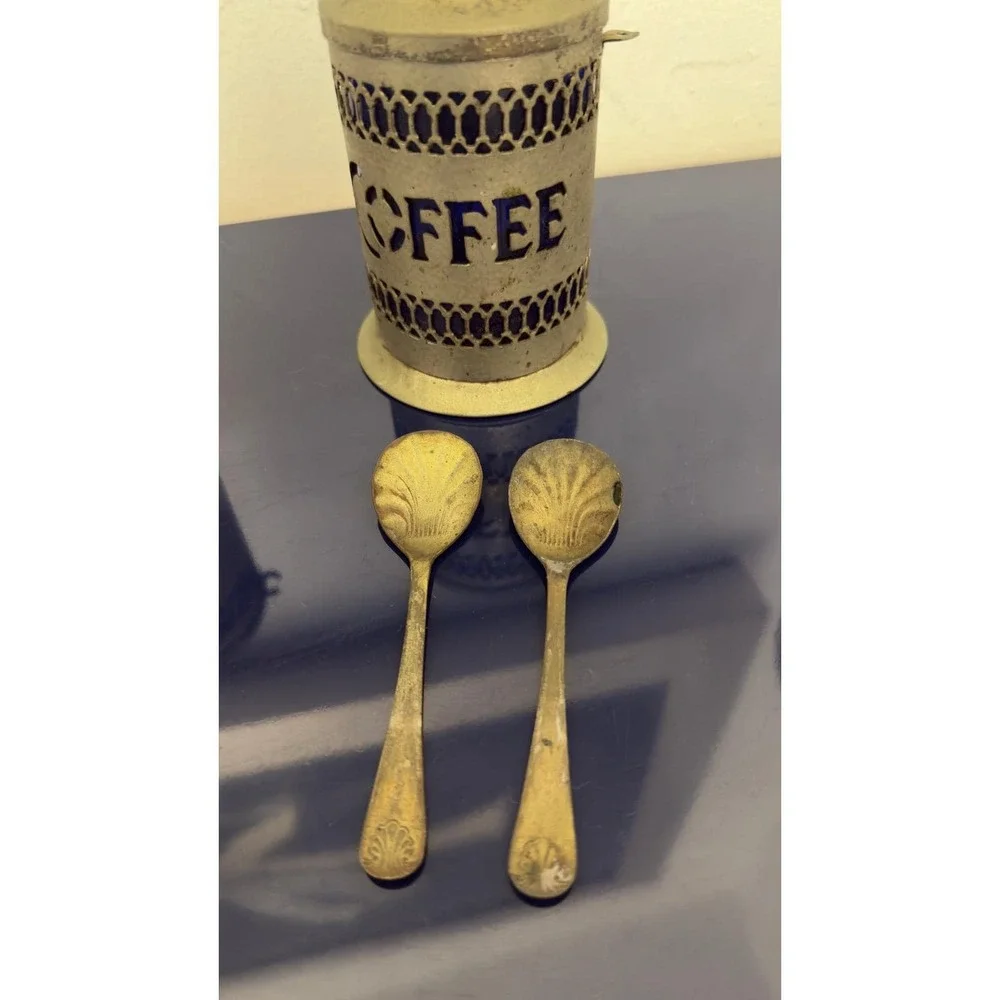 Vintage Savile‎ Row Cobalt Blue Glass Coffee Sugar Canister Set with Spoons